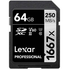 LEXAR 64GB Professional 1667x SDXC UHS-II cards, up to 250MB/<wbr>s read 80MB/<wbr>s write C10 V60 U3