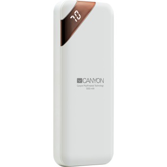 CANYON Power bank 5000mAh Li-poly battery, Input 5V/<wbr>2A, Output 5V/<wbr>2.1A, with Smart IC and power display, White, USB cable length 0.25m, 115*50*12mm, 0.120Kg - Metoo (1)