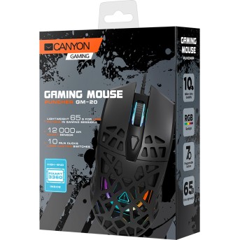 Puncher GM-20 High-end Gaming Mouse with 7 programmable buttons, Pixart 3360 optical sensor, 6 levels of DPI and up to 12000, 10 million times key life, 1.65m Ultraweave cable, Low friction with PTFE feet and colorful RGB lights, Black, size:126x67.5x39.5 - Metoo (4)