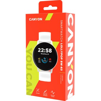 CANYON Lollypop SW-63, Smart watch, 1.3inches IPS full touch screen, Round watch, IP68 waterproof, multi-sport mode, BT5.0, compatibility with iOS and android, Silver white, Host: 25.2*42.5*10.7mm, Strap: 20*250mm, 45g - Metoo (6)