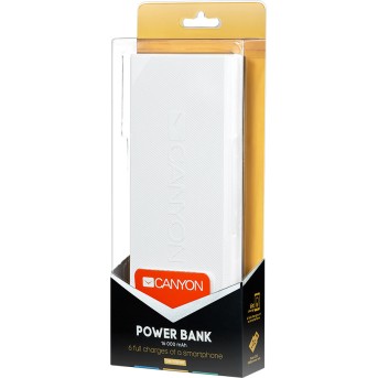 CANYON Power bank 16000mAh built-in Lithium-ion battery, max output 5V2.4A, input 5V2A, White, Micro USB cable length 0.25m, 161*81*22mm.0.446Kg - Metoo (2)