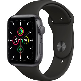 Apple Watch SE GPS, 44mm Space Gray Aluminium Case with Black Sport Band - Regular, Model A2352 - Metoo (1)
