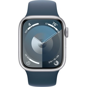 Apple Watch Series 9 GPS 41mm Silver Aluminium Case with Storm Blue Sport Band - M/<wbr>L,Model A2978 - Metoo (2)