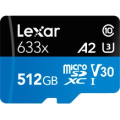 LEXAR 512GB High-Performance 633x microSDXC UHS-I, up to 100MB/<wbr>s read 70MB/<wbr>s write C10 A2 V30 U3, Global