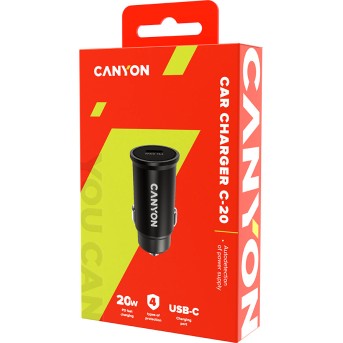 Canyon C-20, PD 20W Pocket size car charger, input: DC12V-24V, output: PD20W, support iPhone12 PD fast charging, Compliant with CE RoHs , Size: 50.6*23.4*23.4, 18g, Black в Metoo.kz - Metoo (5)