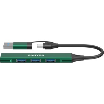 CANYON hub DS-02 4in1 USB-A/C Green в Metoo.kz - Metoo (1)