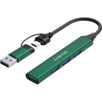 CANYON hub DS-02 4in1 USB-A/C Green в Metoo.kz - Metoo (3)