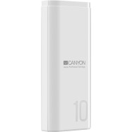 CANYON Power bank 10000mAh Li-poly battery, Input 5V/2A, Output 5V/2.1A, with Smart IC, White, USB cable length 0.25m, 120*52*22mm, 0.210Kg