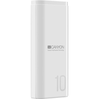 CANYON Power bank 10000mAh Li-poly battery, Input 5V/<wbr>2A, Output 5V/<wbr>2.1A, with Smart IC, White, USB cable length 0.25m, 120*52*22mm, 0.210Kg - Metoo (1)