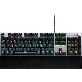 Wired Gaming Keyboard,Black 104 mechanical switches,60 million times key life, 22 types of lights,Removable magnetic wrist rest,4 Multifunctional control knobs,Trigger actuation 1.5mm,1.6m Braided cable,RU layout,dark grey, size:435*125*37.47mm, 840g - Metoo (1)