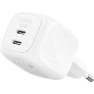 BELKIN 50w Dual USB-C PD wall Charger with PPS, White..