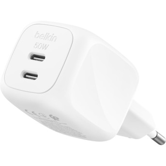 BELKIN 50w Dual USB-C PD wall Charger with PPS, White в Metoo.kz - Metoo (1)