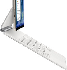 iPad Air, Starlight color, attached to Magic Keyboard, white color, side exterior