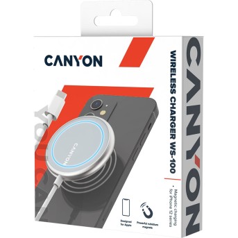 CANYON WS-100 Wireless charger, Input 9V/<wbr>2A, 9V/<wbr>2.7A, 12V/<wbr>2A, Output 15W/<wbr>10W/<wbr>7.5W/<wbr>5W, Type c cable length 1.5m, Acrylic surface+Aluminium alloy edge, 59*59*7mm, 0.06Kg, Silver - Metoo (5)