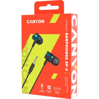 CANYON EP-3 Stereo earphones with microphone, Green, cable length 1.2m, 21.5*12mm, 0.011kg - Metoo (3)