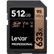 LEXAR 512GB Professional 633x SDXC UHS-I cards, up to 95MB/s read 45MB/s write C10 V30 U3