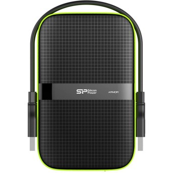 Silicon Power Armor - A60 2TB Portable HDD USB 3.2 Gen1 Black/Green, Shockproof MIL-STD 810G Method 516.6 Procedure IV, Water-resistant IPX4, LED light в Metoo.kz - Metoo (1)