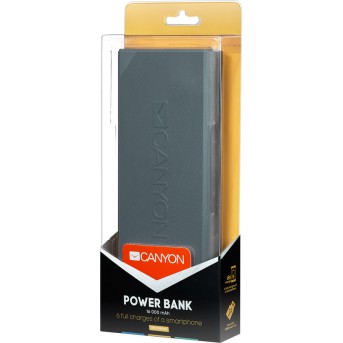CANYON Power bank 16000mAh built-in Lithium-ion battery, max output 5V2.4A, input 5V2A, Dark Gray, Micro USB cable length 0.25m, 161*81*22mm.0.446Kg - Metoo (2)