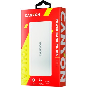 CANYON PB-106 Power bank 10000mAh Li-poly battery, Input 5V/<wbr>2A, Output 5V/<wbr>2.1A(Max), USB cable length 0.3m, 140*68*16mm, 0.24Kg, White - Metoo (3)