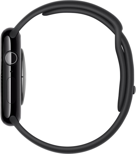 The right side of an Apple Watch Series 10 showing its thinness.