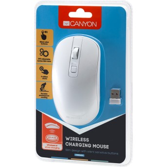 2.4GHz Wireless Rechargeable Mouse with Pixart sensor, 4keys, Silent switch for right/<wbr>left keys,DPI: 800/<wbr>1200/<wbr>1600, Max. usage 50 hours for one time full charged, 300mAh Li-poly battery, Pearl-White, cable length 0.6m, 116.4*63.3*32.3mm, 0.075kg - Metoo (5)