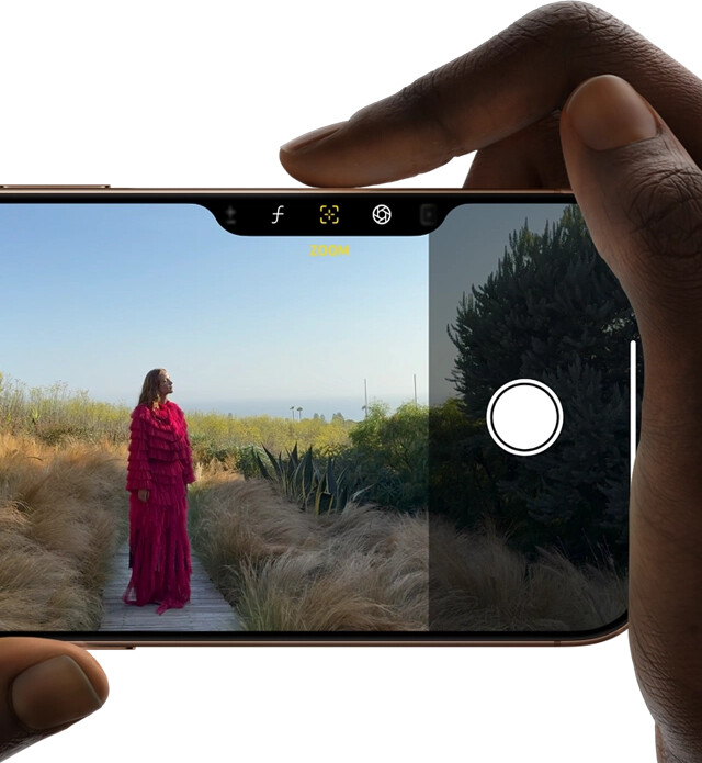 Camera Control on iPhone 16 Pro, right finger slides along side of phone to adjust the depth of field