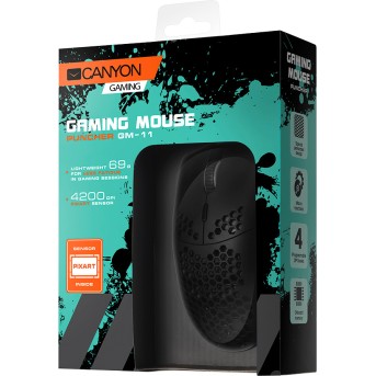 CANYON,Gaming Mouse with 7 programmable buttons, Pixart 3519 optical sensor, 4 levels of DPI and up to 4200, 5 million times key life, 1.65m Ultraweave cable, UPE feet and colorful RGB lights, Black, size:128.5x67x37.5mm, 105g - Metoo (6)
