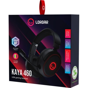 LORGAR Kaya 460, USB Gaming headset with microphone, CM108B, RGB backlight, Plug&Play, USB-A connection cable 2m, fabric ear pads, size: 192*184.7*88mm, 0.329kg, black в Metoo.kz - Metoo (6)