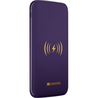 Canyon Power bank with wireless charger function, 8000mAh Li-Poly battery, input 5V/<wbr>2A, output 5V/<wbr>2A), Wireless 5W, Purple, cable length 0.3m, 140*72*18mm, 0.19kg - Metoo (2)