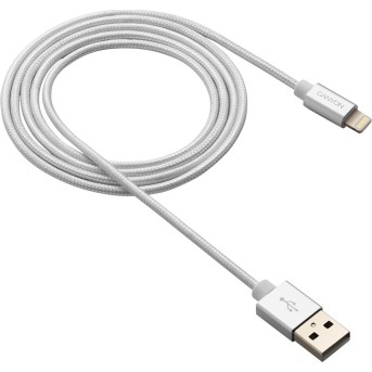 CANYON Charge & Sync MFI braided cable with metalic shell, USB to lightning, certified by Apple, cable length 1m, OD2.8mm, Pearl White - Metoo (3)