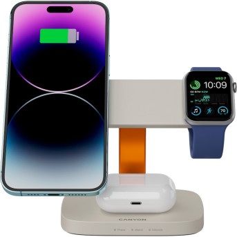 CANYON Wireless Charging Station Hexagon 310 3in1 LightGrey/<wbr>Orange - Metoo (5)