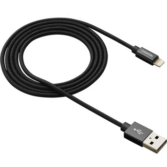 CANYON MFI-3 Charge & Sync MFI braided cable with metalic shell, USB to lightning, certified by Apple, cable length 1m, OD2.8mm, Black - Metoo (3)