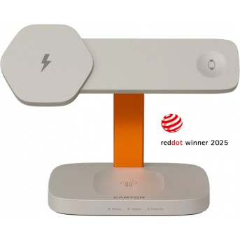 CANYON Wireless Charging Station Hexagon 310 3in1 LightGrey/<wbr>Orange - Metoo (1)