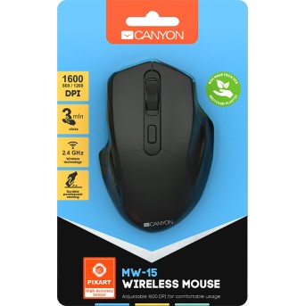 CANYON 2.4GHz Wireless Optical Mouse with 4 buttons, DPI 800/<wbr>1200/<wbr>1600, Black, 115*77*38mm, 0.064kg - Metoo (6)