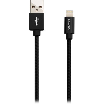 CANYON MFI-3 Charge & Sync MFI braided cable with metalic shell, USB to lightning, certified by Apple, cable length 1m, OD2.8mm, Black - Metoo (1)