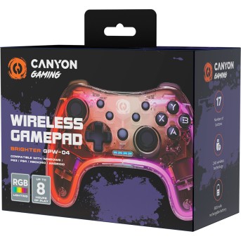 CANYON GPW-04, 2.4G Wireless Controller with built-in 800mah battery, 2M Type-C charging cable ,Wireless Gamepad for Android / PC / PS3 /PS4 /XBOX360/ Nitendo Switch（RGB Lighting), 151*110*42mm, 208g - Metoo (2)