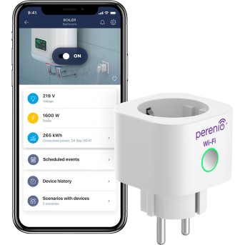 Smart Power Plug is a device to control remotely via Wi-Fi connected through it load, measure its power and monitor electrical energy consumption. White color, multi language version. - Metoo (1)