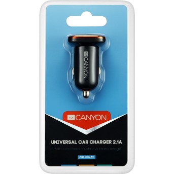 CANYON Universal 2xUSB car adapter, Input 12V-24V, Output 5V-2.1A, with Smart IC, black rubber coating with orange electroplated ring(without LED backlighting), 51.8*31.2*26.2mm, 0.016kg - Metoo (3)
