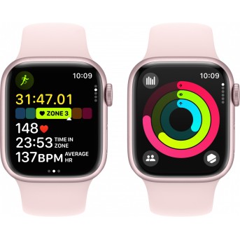 Apple Watch Series 9 GPS 41mm Pink Aluminium Case with Light Pink Sport Band - S/<wbr>M,Model A2978 - Metoo (16)
