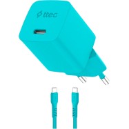 ttec SmartCharger GAN 45W PD Travel Fast Charger + USB-C - USB-C 3A Cable Neon Blue..