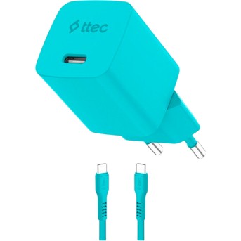 ttec SmartCharger GAN 45W PD Travel Fast Charger + USB-C - USB-C 3A Cable Neon Blue в Metoo.kz - Metoo (1)