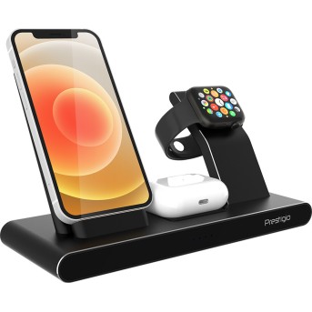 Prestigio ReVolt A7, 3-in-1 wireless charging station for iPhone, Apple Watch, AirPods, wilreless output for phone 7.5W/<wbr>10W, wireless output for AirPods 5W, wireless output for Apple Watch 2.5W, material: aluminum+tempered glass, black color - Metoo (6)