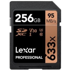 LEXAR 256GB Professional 633x SDXC UHS-I cards, up to 95MB/<wbr>s read 45MB/<wbr>s write C10 V30 U3, Global