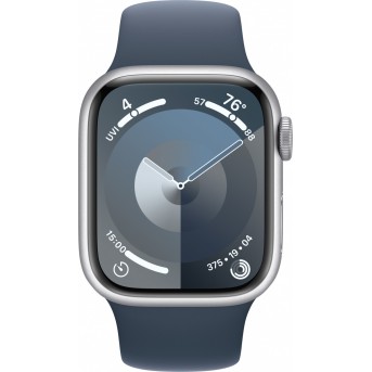 Apple Watch Series 9 GPS 41mm Silver Aluminium Case with Storm Blue Sport Band - M/<wbr>L,Model A2978 - Metoo (10)