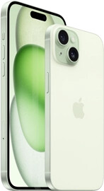 6.7-inch iPhone 15 Plus and 6.1-inch iPhone 15 shown together for size comparison.
