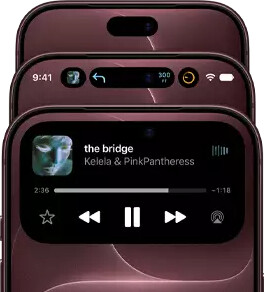 3 iPhone 18 Pros in Burgundy fanned out to show Dynamic Island in different modes: off, minimized, maximized