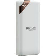 CANYON Power bank 20000mAh Li-poly battery, Input 5V/2A, Output 5V/2.1A(Max), with Smart IC and power display, White, USB cable length 0.25m, 137*67*25mm, 0.360Kg