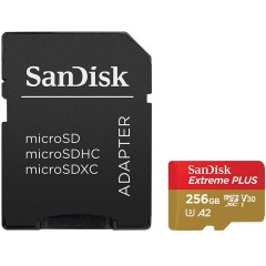 SanDisk Extreme Plus microSDXC 256GB + SD Adapter + Rescue Pro Deluxe 170MB/<wbr>s A2 C10 V30 UHS-I U3; EAN: 619659169534