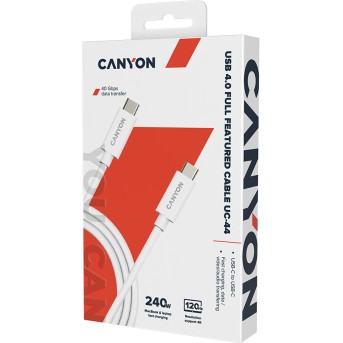 CANYON UC-44, cable, U4-CC-5A1M-E, USB4 TYPE-C to TYPE-C cable assembly 40G 1m 5A 240W(ERP) with E-MARK, CE, ROHS, white - Metoo (2)