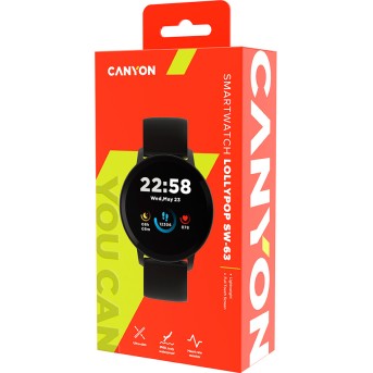 CANYON Lollypop SW-63, Smart watch, 1.3inches IPS full touch screen, Round watch, IP68 waterproof, multi-sport mode, BT5.0, compatibility with iOS and android, black, Host: 25.2*42.5*10.7mm, Strap: 20*250mm, 45g - Metoo (6)
